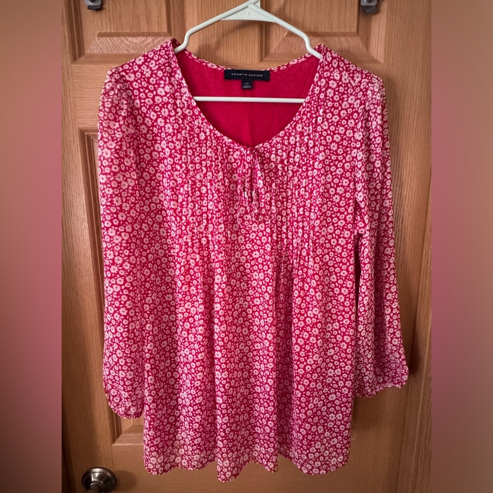 Tommy Hilfiger Red Floral Blouse 3/4 Sleeve